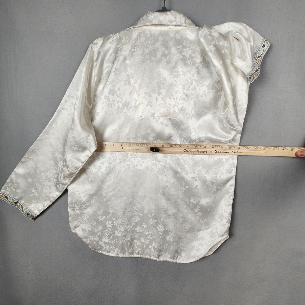 Vintage Amanda Stewart Shirt Womens Small Floral Satin Pajama Top Cozy 90s - Picture 9 of 11